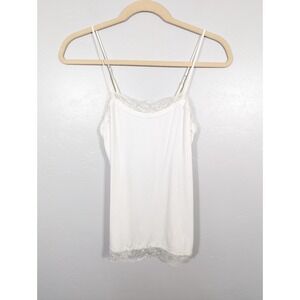 Y2K WHBM Womens Top S White Lace Trim Fitted Camisole‎ Tank Office Siren